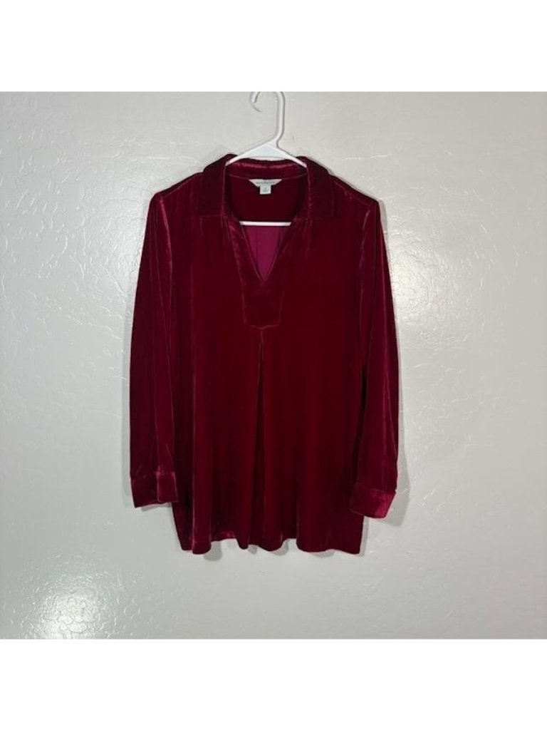 Sundance Shirt Womens Medium Red Velvet Collared Long Sleeve Tunic Top